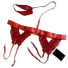 Thistle & Spire Red Lace Garter Belt W/ Detachable Choker Chili Red/Peach 2X