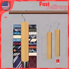 Tie Rack for 40 Ties Closet, Wooden Organizer Storage Tie, Belt Hanger 2 Pack