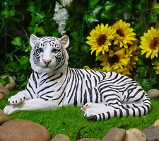 Large Siberian Ghost White Tiger Resting 15.5" Long Statue Home Garden Decor