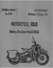 Harley Davidson 1943 Model WLA War Department Repair Manual on USB