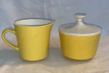 Vintage Yellow & White Centura by Corning Sugar Bowl & Creamer Set