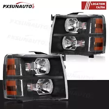 For 2007-2013 Chevy Silverado 1500 2500HD Black Housing Headlights Left & Right