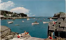 Lobster boats and gear in picturesque Maine harbor.