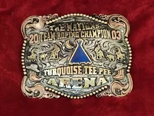 TEAM ROPING PROFESSIONAL RODEO CHAMPION TROPHY BUCKLE☆THE NATIONS☆ RARE☆2004^744