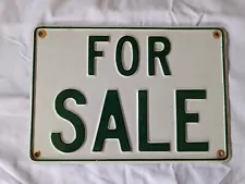 Vintage Embossed Powder Coated FOR SALE Sign Aluminum Green & White 7" x 10"