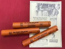 set of 3 Dupont inert dynamite sticks with nitroglycerin ad for mining display