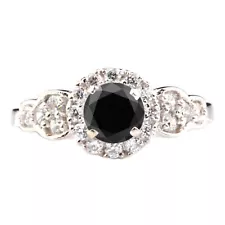 2.23 Carat Round Cut 100% Natural Jet Black Diamond Ring In 925 Sterling Silver