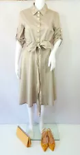 SZ 8 DESIGNER ORWELL BROWN LARGE BOW BELT MIDI SHIRT DRESS QUALITY MORE FOR SALE