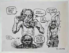 Robert Crumb (Handmade) Drawing On old Paper Signed & Stamped, Vtg Art