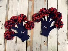 SPIRIT FINGERZ New England Patriots Large Gloves Navy Red Pom Pom Cheer NFL