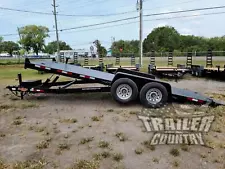 NEW 2024 7 X 20 14K FLATBED Steel Deck Power Tilt Equipment Car Hauler Trailer