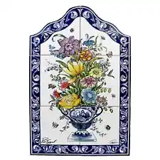 Colorful Flowers Portuguese Ceramic Tile Art Wall Panel Mural Decor