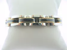 Men's Stainless Steel Plated Black and Rose Gold Solid Link Bracelet 9 Inches