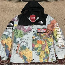 Supreme TNF North Face Atlas World Map Coaches Large Jacket W Hood Snaps Rare