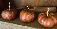 Dried Pumpkin Gourd Set Of 3 Stained Primitive Fall Halloween Thanksgiving