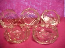 Vintage Heavy LOT OF 5, DIAMOND DESIGN CUT GLASS OPEN MASTER SALT CELLARS