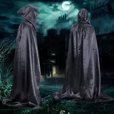 Grim Reaper Costume Cloak 59" Hooded Full Cape Death Scary Horror Vampire Goth!