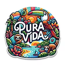 Vibrant Costa Rican Pura Vida Vinyl Sticker for suitcase, laptop, water bottle