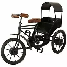 Antique Wood & Wrought Iron Black Cycle Rickshaw Showpiece For Home Decor