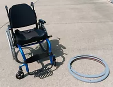 New ListingKi Mobility Rogue Rigid Wheelchair Blue with Spare Tire Set, Transportable