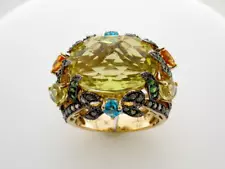 LeVian 14K Yellow Gold Lemon Quartz Chocolate Diamond 14.14 cts Ring Size 7