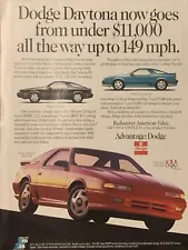 1992 Dodge Daytona IROC/RT Turbocharged PRINT AD $11,000 Up To 149 mph VTG 1990s