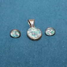 Sterling Silver Crushed Opal Pendant & Earring Set - 4.6g