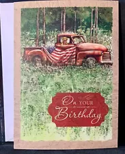 Birthday Card Vintage Pick-up Truck Golden Retriever