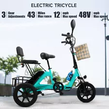 3 Wheel Electric Trike Motorized Folding Tricycle E-Bike 350W 48V R10