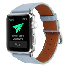 APPLE I WATCH 42MM REPLACEMENT BAND GENUINE LEATHER HERMES STYLE BUCKLE BLUE