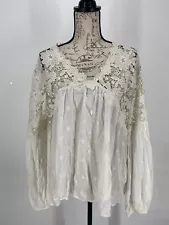 Free People Sheer Ivory Crochet Lace Top Blouse Balloon Sleeve XL