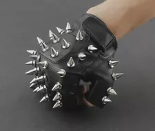 Hedgehog Mens Punk Biker Driving Motorcycle Spike Leather Fingerless Gloves UK10