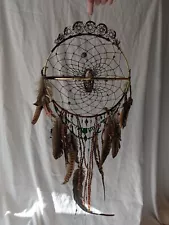 Large Intercepting Dreamcatcher Dream Catcher Brown Feathers Green Malachite