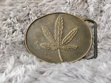 Brass Belt Buckle for Men - Cannabis Leaf