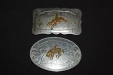 Vintage IRVINE & JACHENS German Silver Cowboy Bull Riding Belt Buckle +