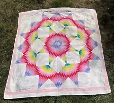 Vtg Broken Lone Star Starburst Quilt Hand Sewn Stitched Quilted 84x90 LARGE