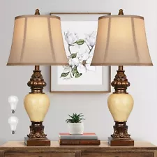 28" High Traditional Table Lamp Set of 2, Vintage Bronze Bedside Lamps with F...