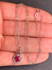 Silver ruby cluster pendant on chain