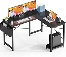 Black Corner Desk 50“ L Shaped Desk Home Office Desk with Storage and CPU Stand