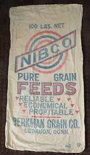 Vintage Nibco Pure Grain Cloth 100# Feed Bag Berkman Grain Co. Lebanon CT. Clean