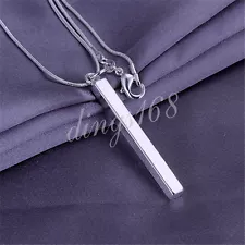 925 Sterling Silver Hypo-Allergenic Classic Bar Pendant + Necklace Chain Set H31