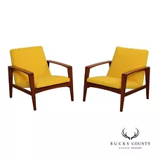 Danish Modern Pair of Teak Frame Lounge Chairs