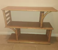 Vintage Mid Century Rattan Bamboo Zig Zag Shelf Frankl Console Table Boho Tiki