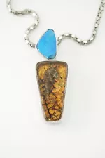 VTG Sterling silver opal resin acrylic seahorse marine fossil inclusion necklace