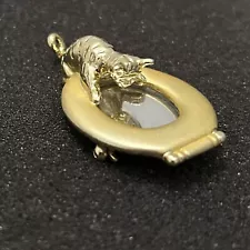 AJC Reflective Toilet Seat Cat Brooch Gold Tone 2" Signed Vtg 80s Collector Pin