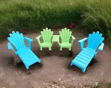 Doll Patio Set Barbie Skipper Blue & Green Adirondack Chairs & Chase Lounge