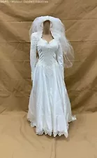 Long Sleeve High Neck W/Back Bow Lace, Partially Beaded White Wedding Dress