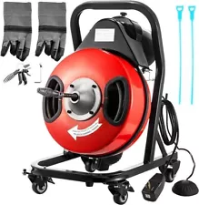 VEVOR Sewer Snake Machine 50FTx1/2Inch, Drain Cleaning Machine with 4 Wheels