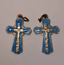 Pair Russian Enameled Gold Tone Crosses