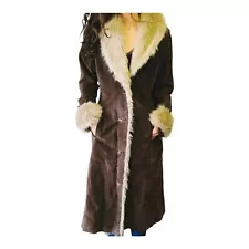 Vintage B Lucid Penny Lane Genuine Suede Leather Coat w/ Faux Fur Accents Size S